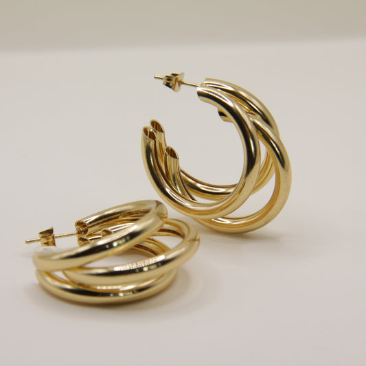 18k Gold plated triple hoops
