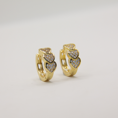 18k Gold plated triple heart earrings