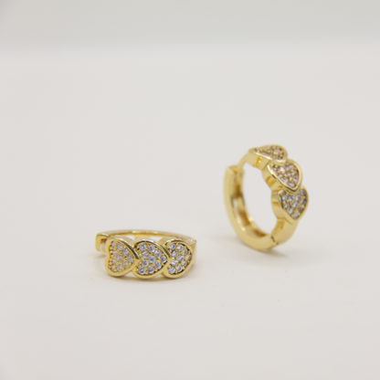 18k Gold plated triple heart earrings