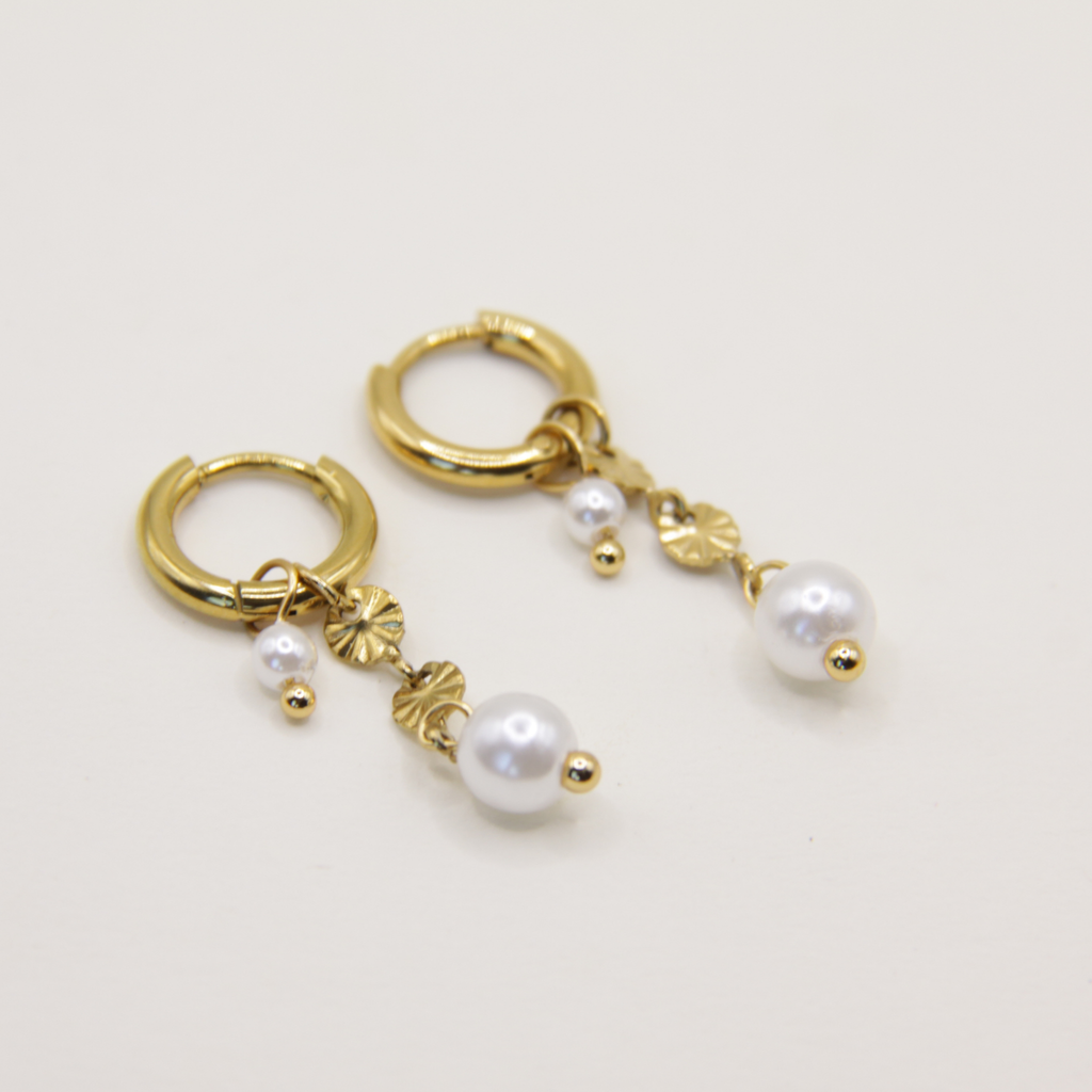 18k Gold plated parel oorbellen