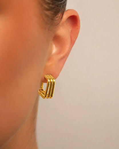 18k Gold plated triple square earrings
