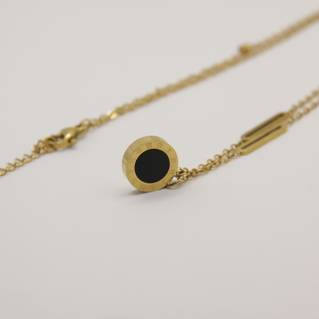 18k Gold plated black and white chain