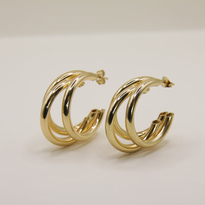 18k Gold plated triple hoops
