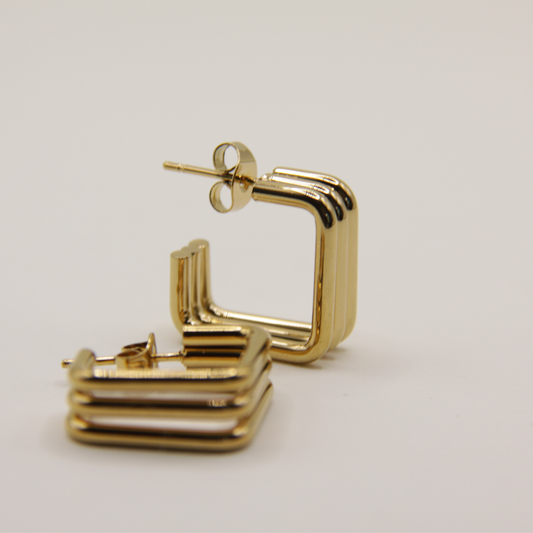 14k Gold plated triple square earrings