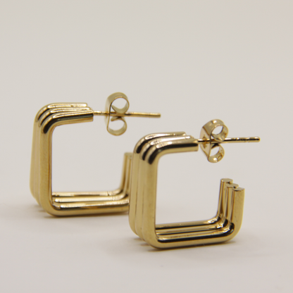 18k Gold plated triple square earrings