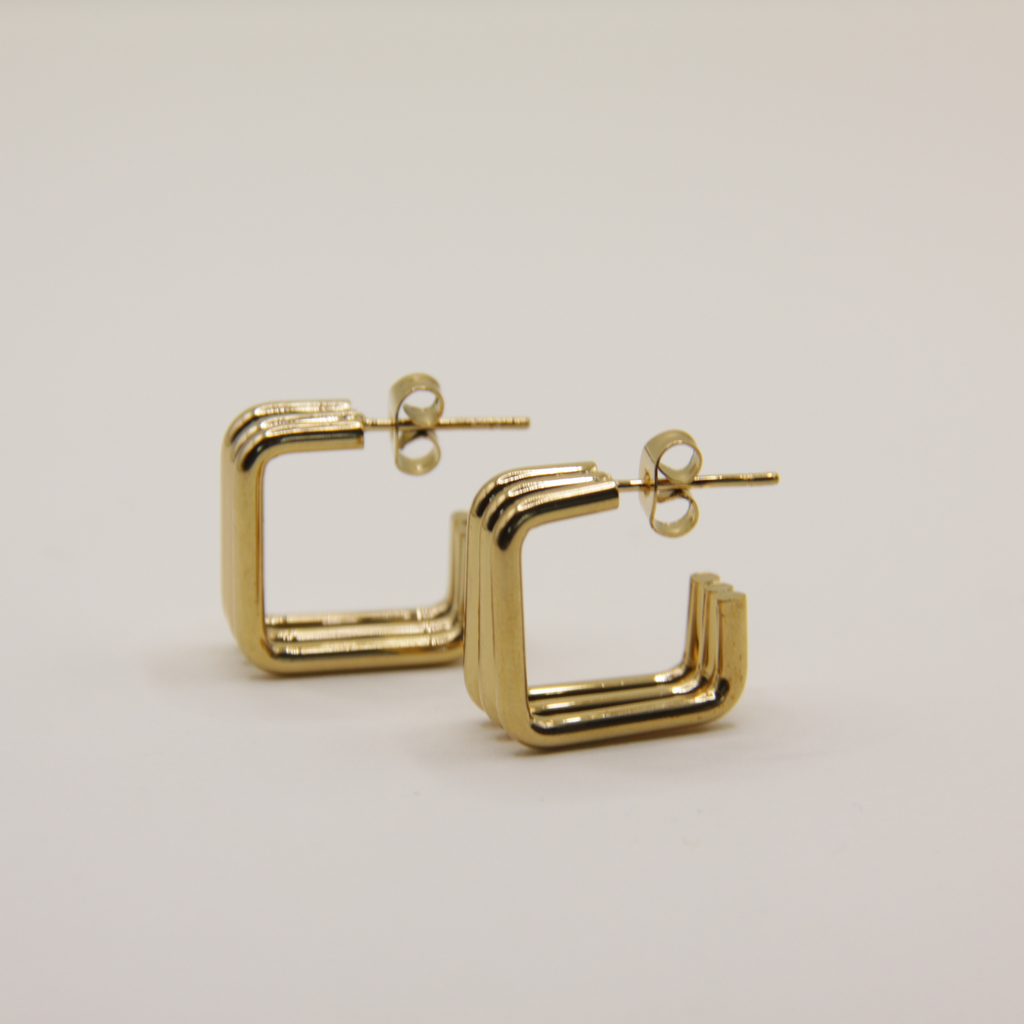 18k Gold plated triple square oorbellen
