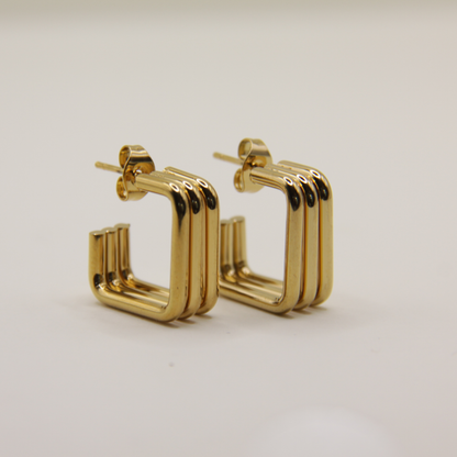 18k Gold plated triple square earrings