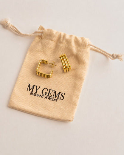 18k Gold plated triple square earrings