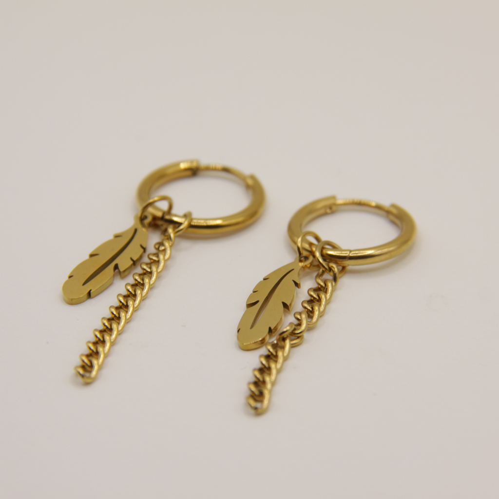 Boucles d'oreilles plumes plaquées or 14 carats