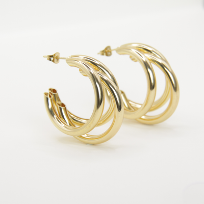 18k Gold plated triple hoops