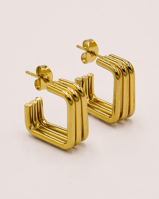 18k Gold plated triple square earrings