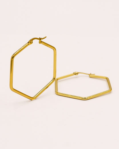 18k Gold plated hexagon hoops