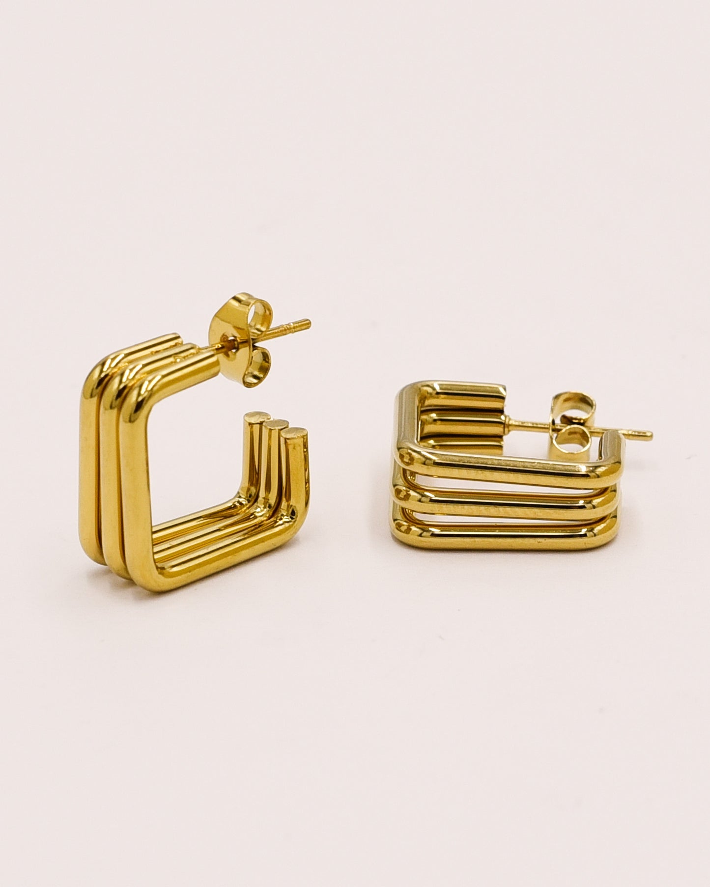 18k Gold plated triple square earrings
