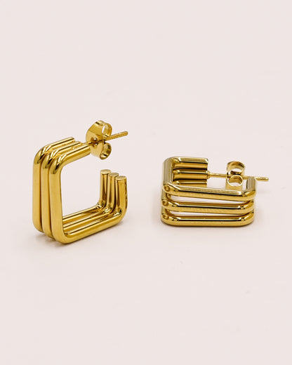 18k Gold plated triple square earrings