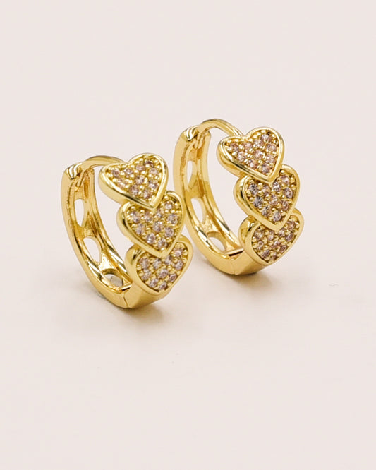 18k Gold plated triple heart earrings