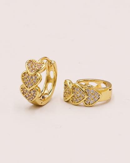 18k Gold plated triple heart earrings