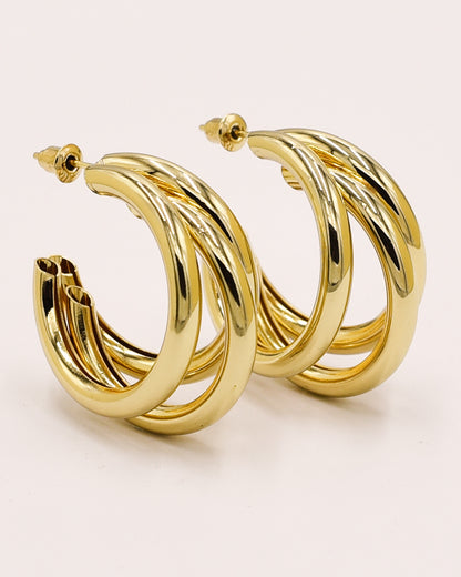 18k Gold plated triple hoops