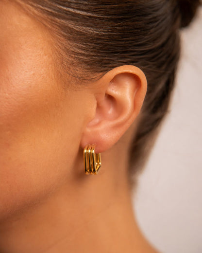 18k Gold plated triple square earrings